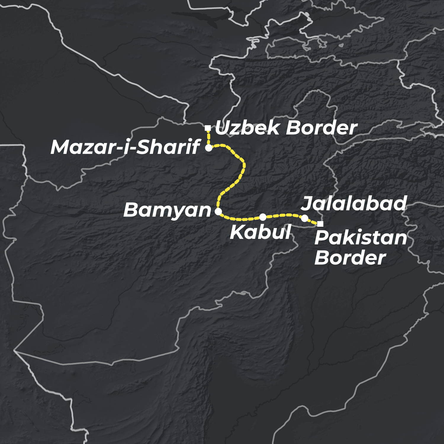 Map of Afghanistan for Old Hippie Trail itinerary